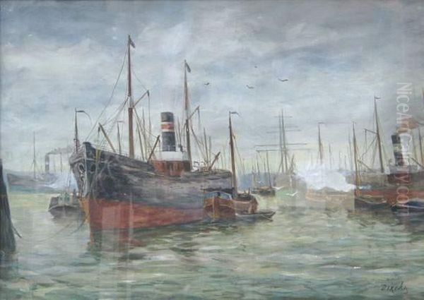  Cargo Amarre Dans Le Port  Oil Painting by Antonius Bernardus Dirckx