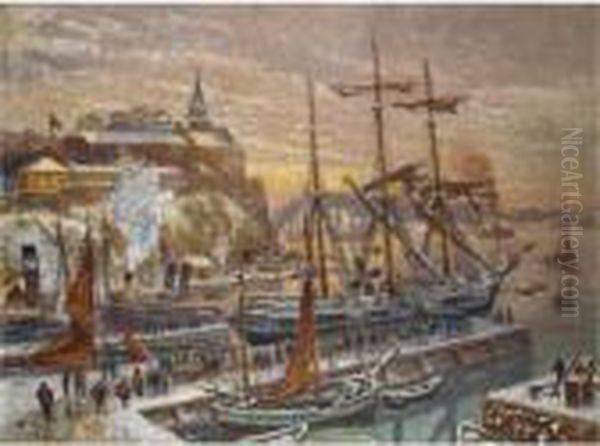 Akershus Havn, Oslo (akershus Harbour, Oslo) Oil Painting by Carl-Edvard Diriks