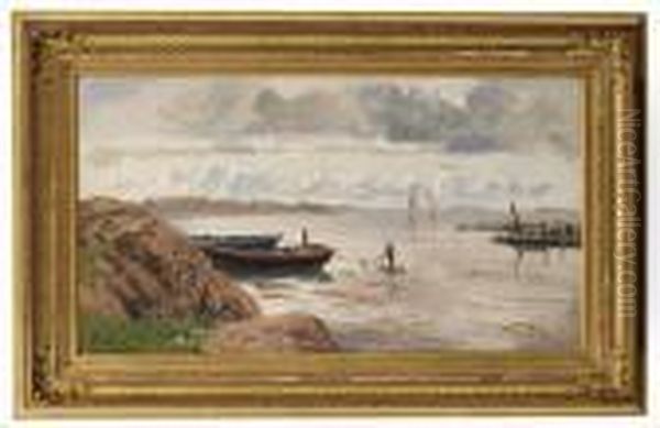 Coastal Landscape Withboats 1890 Oil Painting by Carl-Edvard Diriks