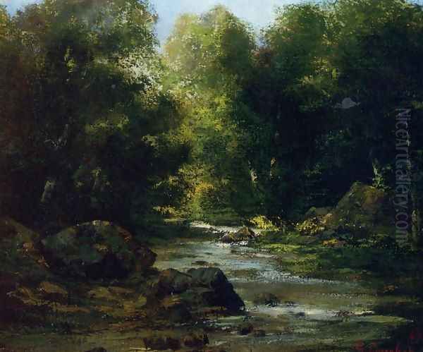 River Landscape Oil Painting by Gustave Courbet