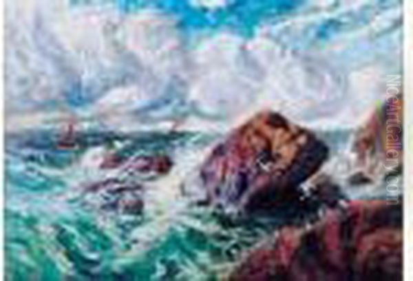 Mer Agitee En Bretagne Oil Painting by Carl-Edvard Diriks