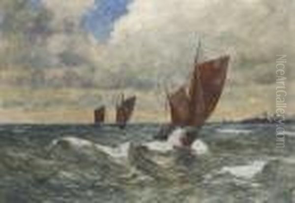 Segelschiffe Auf Bewegter
 See. Oil Painting by Andreas Dirks