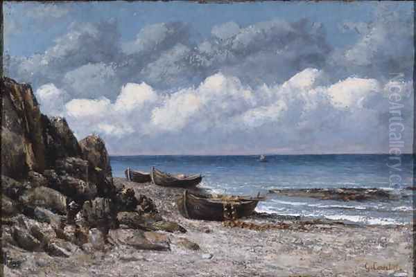 Boats at St. Aubain Oil Painting by Gustave Courbet