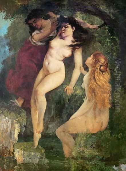 Three Bathers Oil Painting by Gustave Courbet