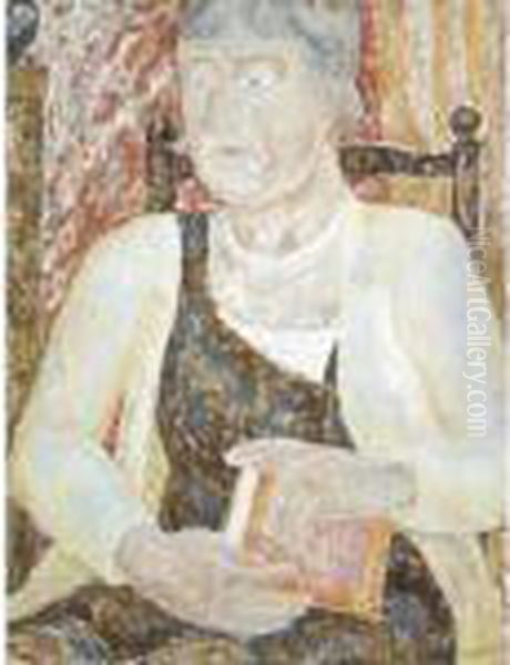 Portrait Of A Lady Holding A Book Oil Painting by Jessica Dismorr