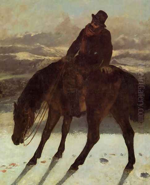 Hunter on Horseback, Redcovering the Trail Oil Painting by Gustave Courbet