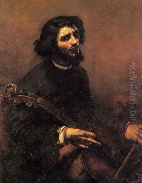 The Cellist, Self Portrait Oil Painting by Gustave Courbet