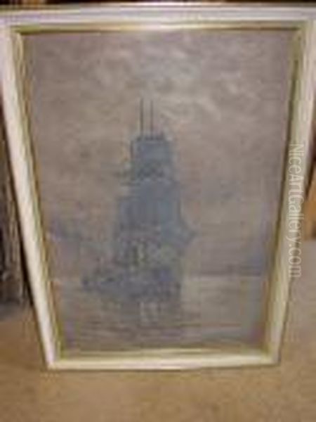 Sailing Vessel At Anchor Attended By A Paddle Steamer Oil Painting by Charles Dixon