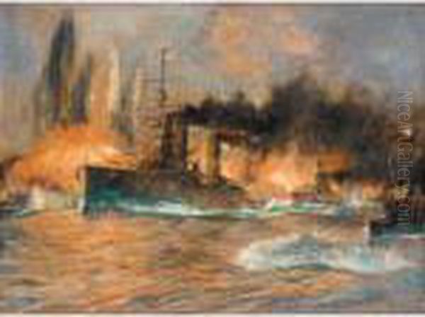 Admiral Jellicoe's Flagship, 
H.m.s. Iron Duke , With The 2nd Battle Squadron At The Battle Of Jutland Oil Painting by Charles Dixon