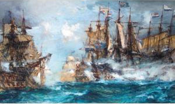 The Battle Of Camperdown Oil Painting by Charles Dixon