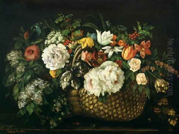 Flowers in a Basket, 1863 Oil Painting by Gustave Courbet