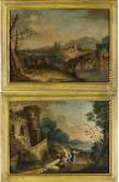 Paesaggio Con Ponte Sul Torrente Oil Painting by Antonio Diziani