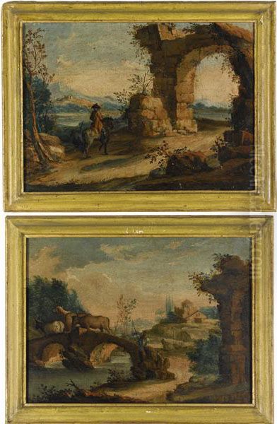 Paesaggio Con Cavaliere E Arco In Rovina Oil Painting by Antonio Diziani