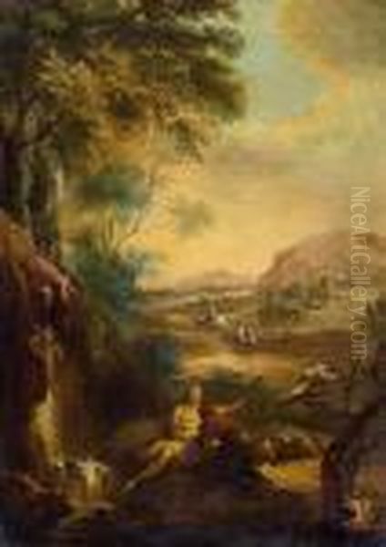 Landschaft Mit Frauen An Einer Quelle Oil Painting by Antonio Diziani