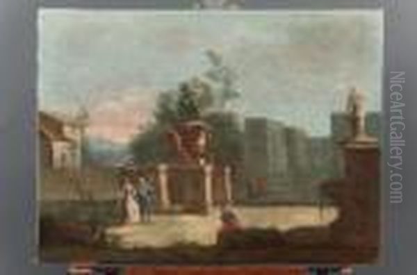 Giardino Di Villa Veneta Con Coppie A Passeggio (allegoria Di Giugno) Oil Painting by Antonio Diziani