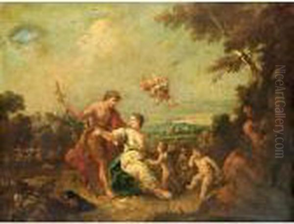 A Bacchanal Scene In A Pastoral Landscape Oil Painting by Antonio Diziani