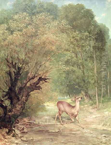 The Hunted Roe-Deer on the alert, Spring, 1867 Oil Painting by Gustave Courbet