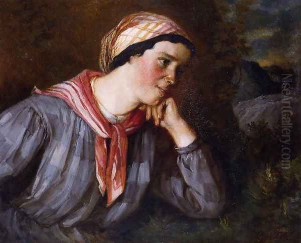 Peasant Wearing Madras Oil Painting by Gustave Courbet