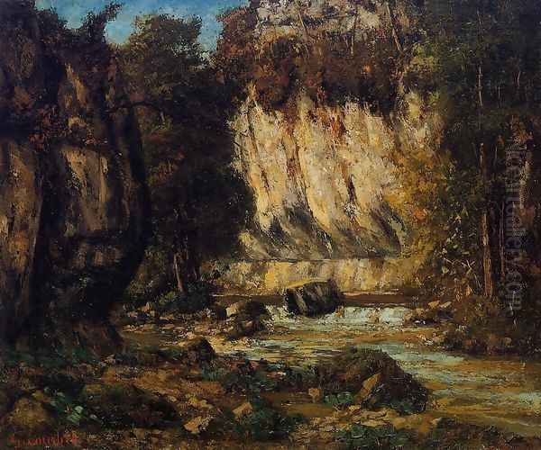 River and Cliff Oil Painting by Gustave Courbet