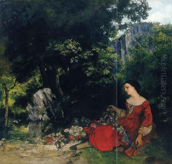 Woman with Garland Oil Painting by Gustave Courbet