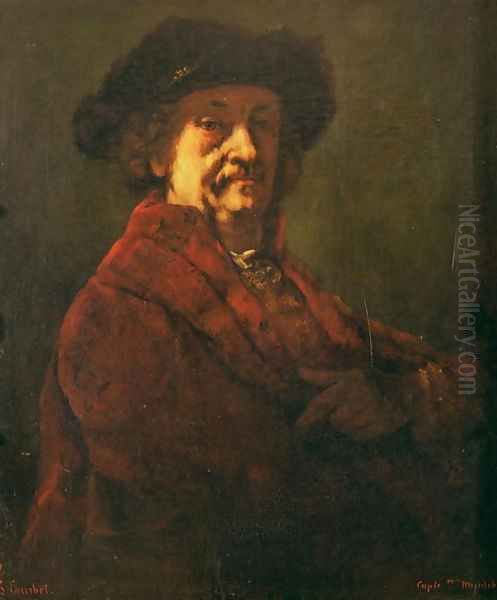 Copy of a Rembrandt Self Portrait, 1869 Oil Painting by Gustave Courbet