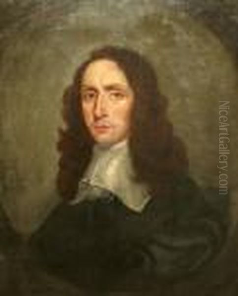 Portrait Of Gentleman, Seated 
Quarter-length In A Black Coat With A White Collar, Turned To The Right,
 Traditionally Held To Be Robert Walker Feigned Oval Oil Painting by William Dobson