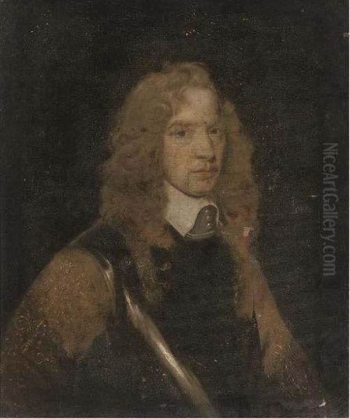 Portrait Of A Gentleman, Bust-length, Wearing A Breast Plate Oil Painting by William Dobson