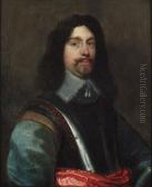 Portrait Of A Gentleman, Half-length, In A Cuirass, And Greyjerkin Oil Painting by William Dobson