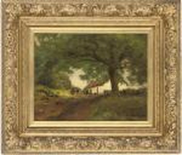 Figures By A Cottage In The Woods Oil Painting by Alexander Brownlie Docharty