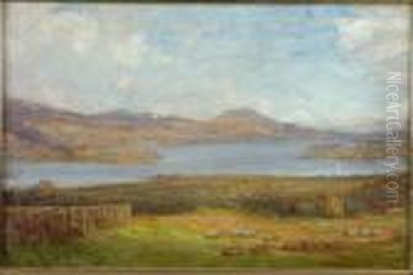 Sheep Grazing Before A Loch Oil Painting by Alexander Brownlie Docharty