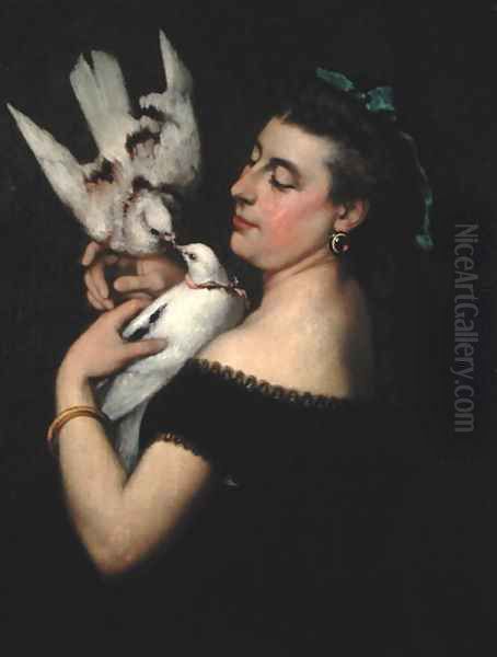 Woman with Pigeons Oil Painting by Gustave Courbet