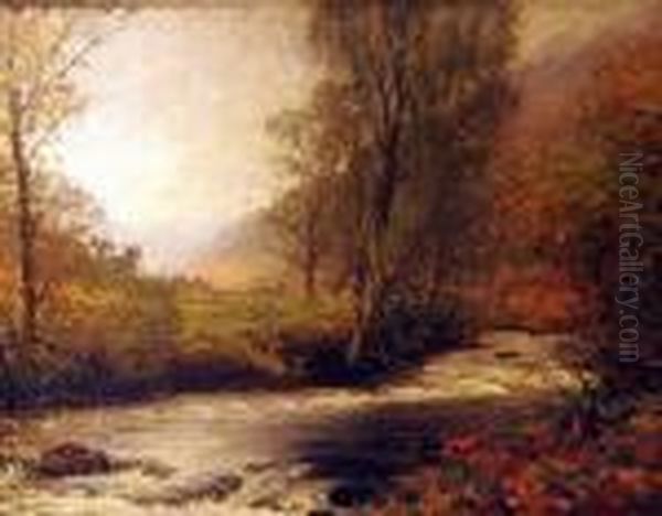 A River Landscape Oil Painting by Alexander Brownlie Docharty