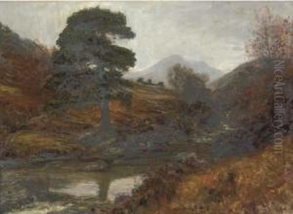 A Salmon Pool Oil Painting by Alexander Brownlie Docharty