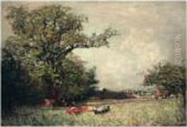 Cattle Resting With A Castle Beyond Oil Painting by Alexander Brownlie Docharty