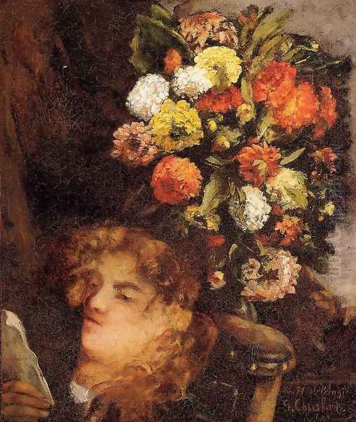 Head Of A Woman With Flowers Oil Painting by Gustave Courbet