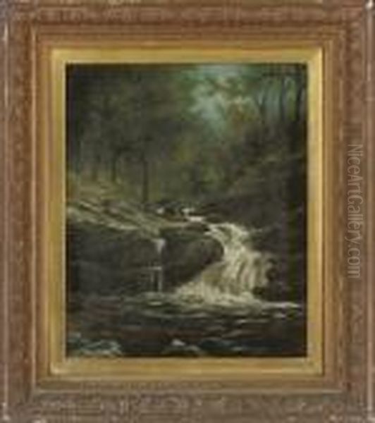 A Highland Waterfall Oil Painting by James Docharty