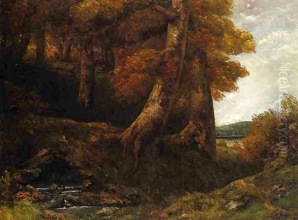 Entering the Forest Oil Painting by Gustave Courbet