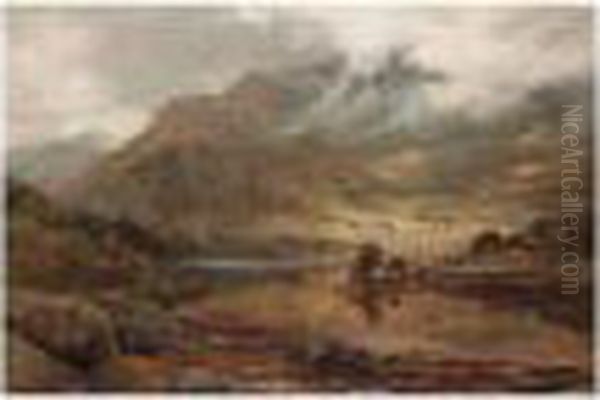 Cattle Grazing By A Lake Oil Painting by James Docharty