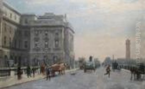 Somerset House And Waterloo Bridge Oil Painting by Francis H. Dodd