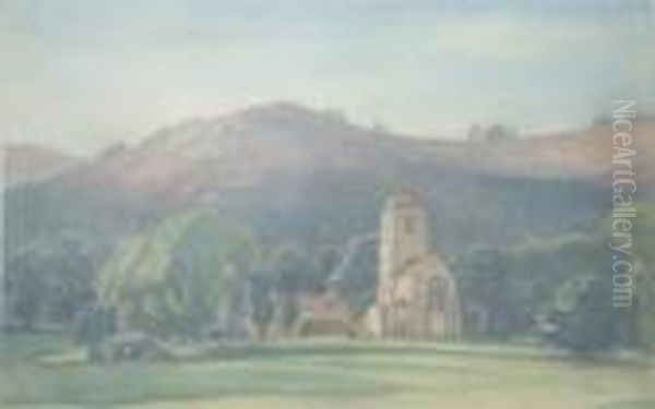 Landscape With Little Malvern Priory And Hills Beyond Oil Painting by Francis H. Dodd