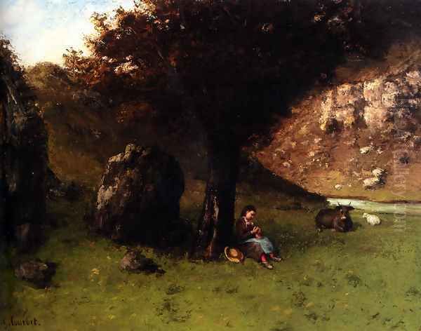 La Petite Bergere (The Young Shepherdess) Oil Painting by Gustave Courbet