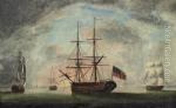 A Royal Navy Sloop And Other Vessels At Their Anchorage Oil Painting by Robert Dodd