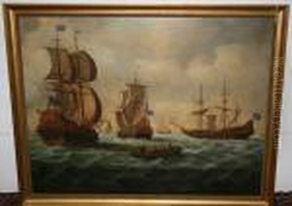 English Man O'war Gathering In The Channel Oil Painting by Robert Dodd