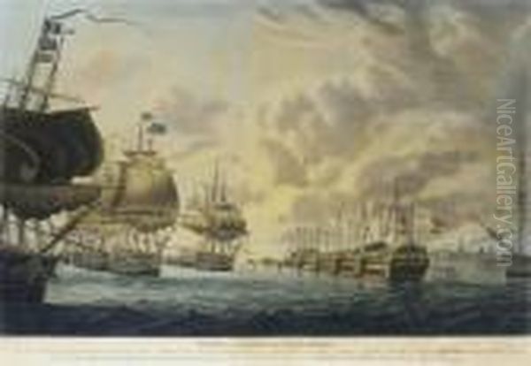 Attack On The Danes Before Copenhagen; And The Battle Of Copenhagen Oil Painting by Robert Dodd