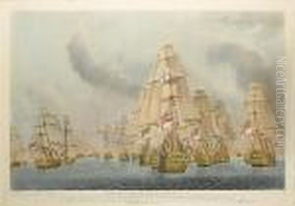 A Set Of Four Coloured Prints, Battle Of Trafalgar Oil Painting by Robert Dodd