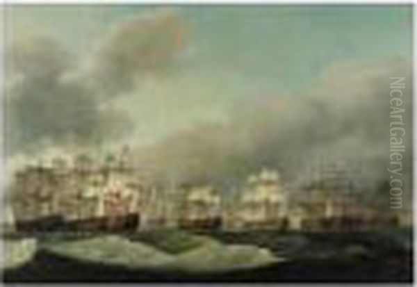 Lord Howe's Victory, The 
Glorious 1st June, 1794: The English Fleet Bearing Down On The French Oil Painting by Robert Dodd