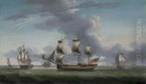 A Merchantman In Three Postions Of The East Anglican Town Of Harwich Oil Painting by Robert Dodd