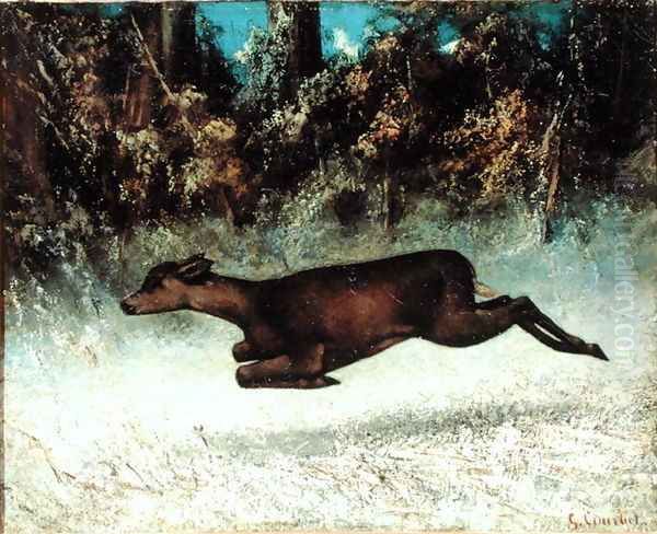 Leaping Doe Oil Painting by Gustave Courbet