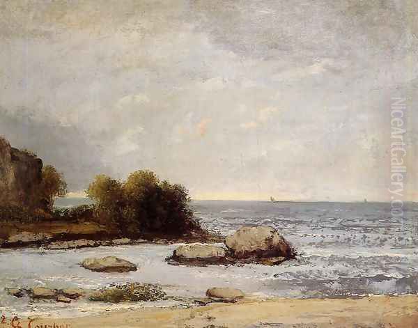 Seascape at Saint-Aubin Oil Painting by Gustave Courbet