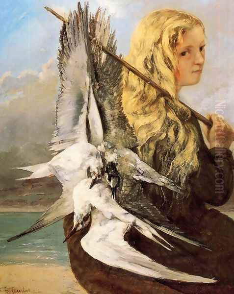 Girl with Seagulls, Trouville Oil Painting by Gustave Courbet